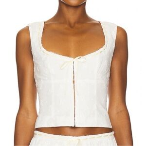 MAJORELLE White Eyelet Tie-Front Sleeveless Camisole with Ribbon Trim